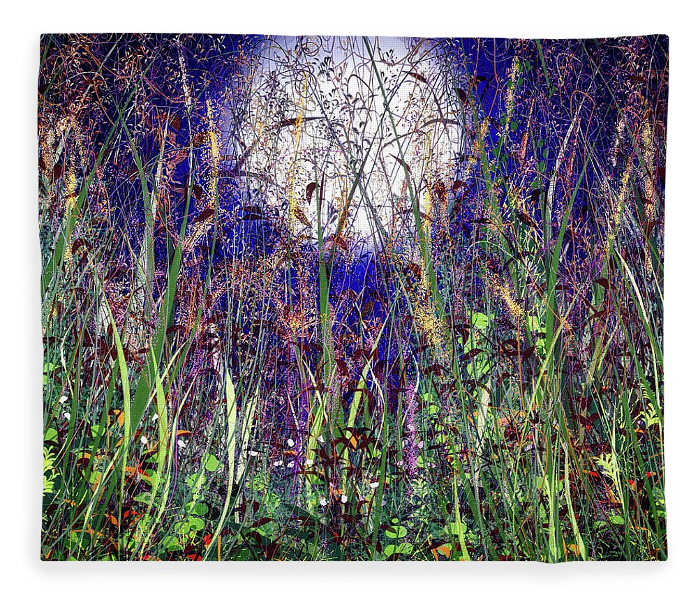 Art Fleece Blanket featuring the painting Moonlight Shadows Over Honey Meadow Flowers by Lena Owens - OLena Art Vibrant Palette Knife and Graphic Design