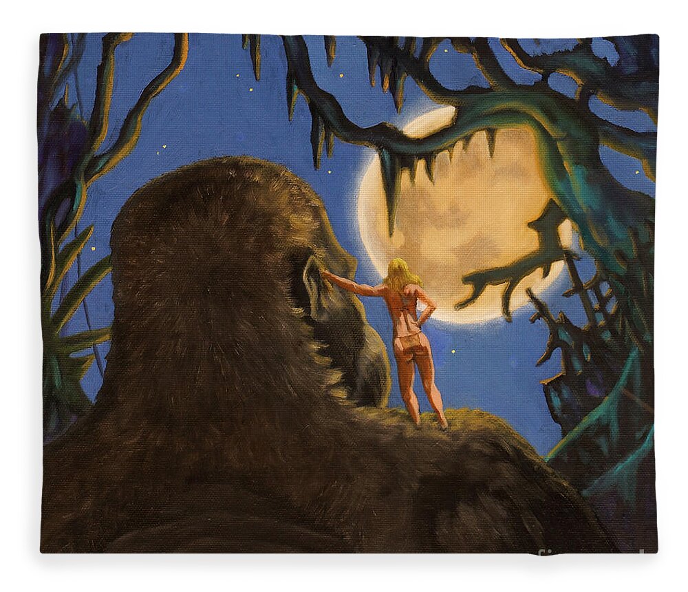 King Kong Fleece Blanket featuring the painting Moonlight stroll by Ken Kvamme