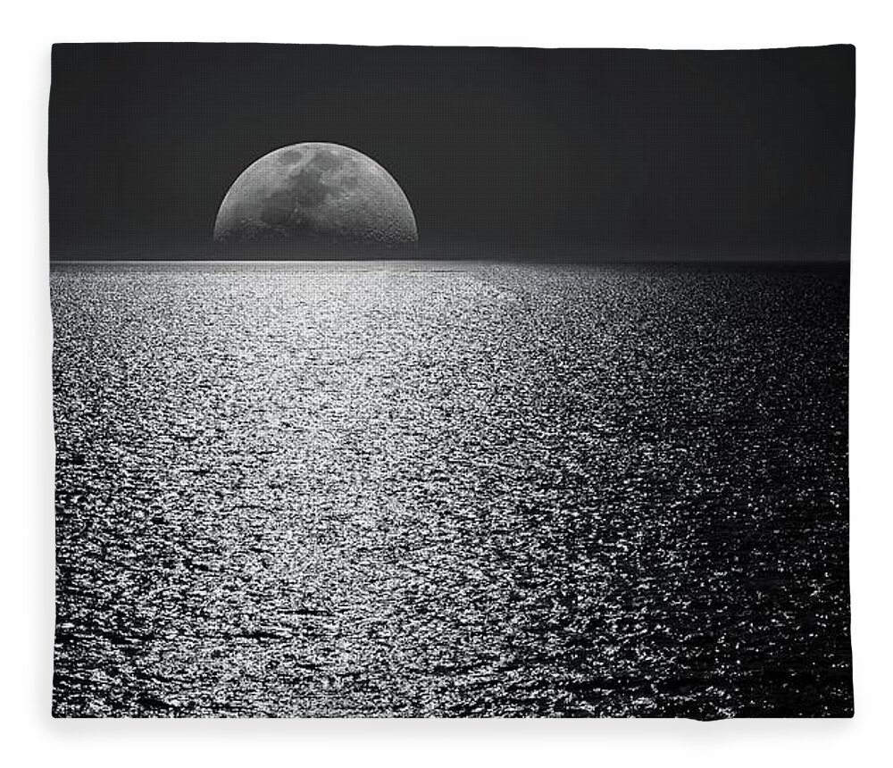 Moon Fleece Blanket featuring the mixed media Moonlight Swim by Teresa Trotter