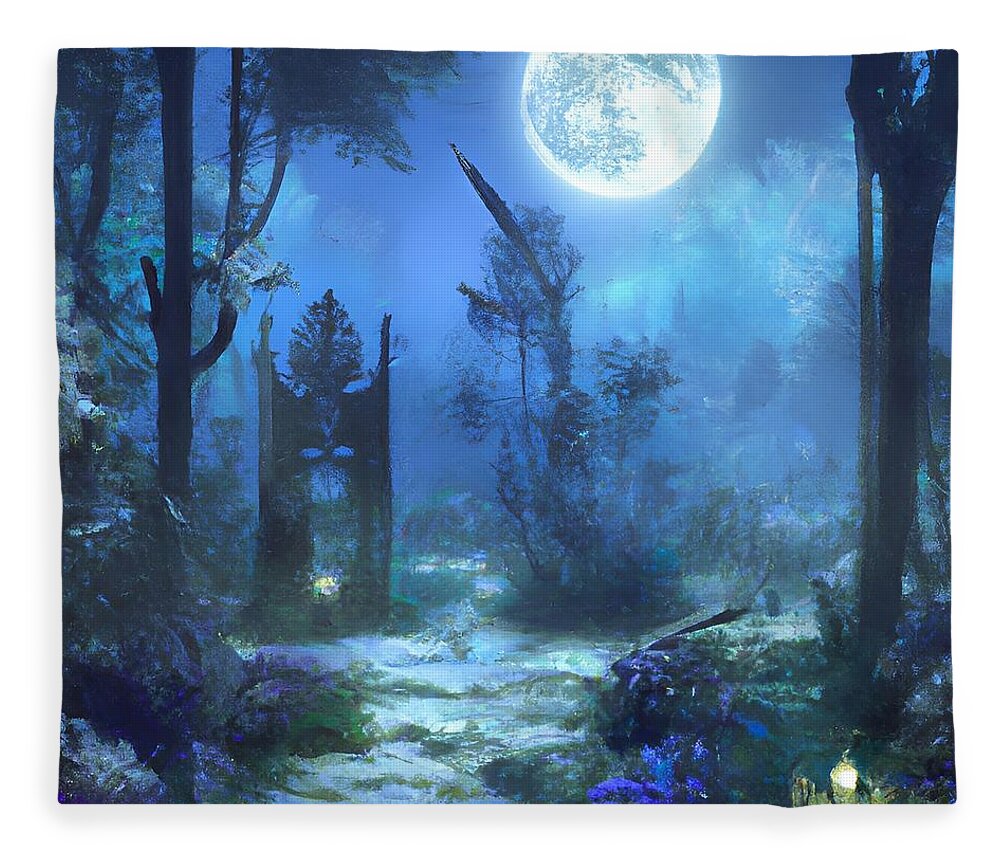 Digital Fleece Blanket featuring the digital art Moonlit Garden by Beverly Read