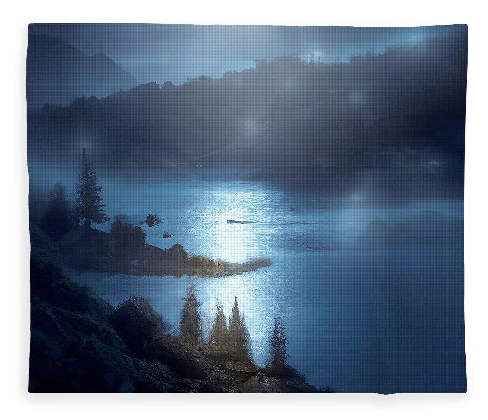 Digital Fleece Blanket featuring the digital art Moonlit Mountain Lake by Beverly Read