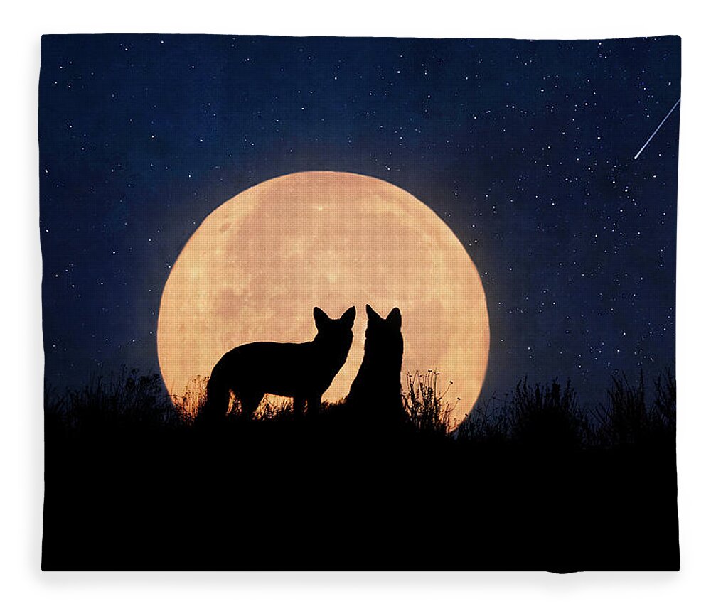 Coyote Fleece Blanket featuring the digital art Moonrise by Nicole Wilde