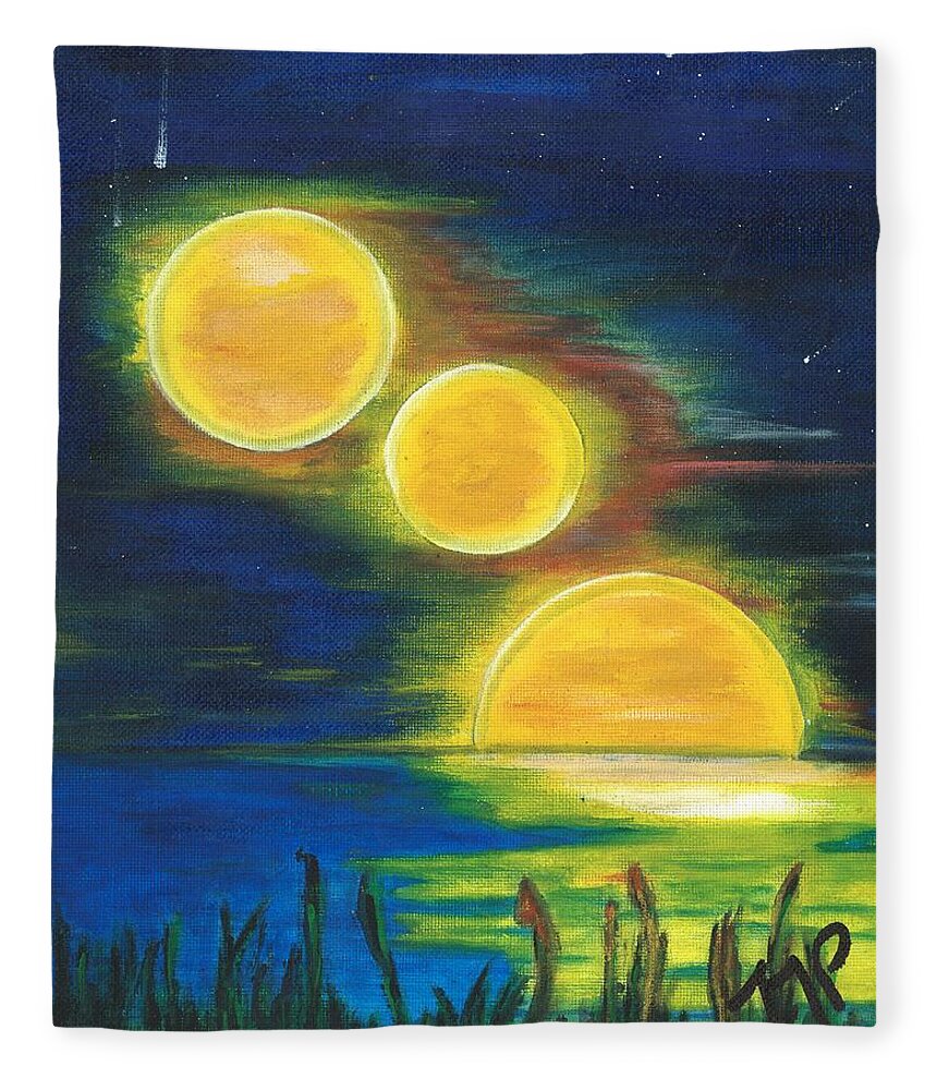 Night Sky Fleece Blanket featuring the painting Moons Alighting by Esoteric Gardens KN