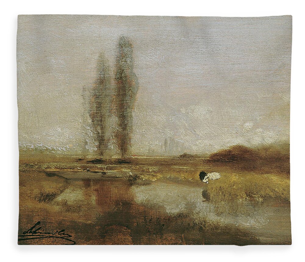 Woman Fleece Blanket featuring the painting Moorland near Lundenburg dating around by MotionAge Designs
