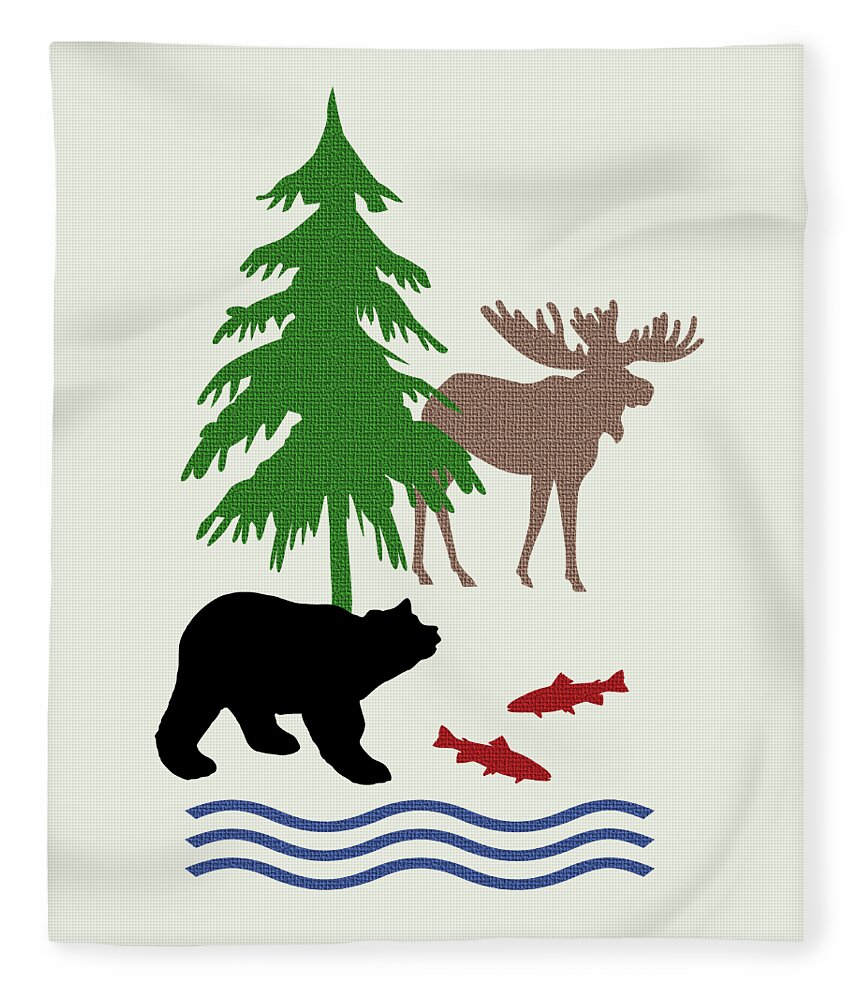 And Bear Fleece Blanket featuring the mixed media Moose and Bear Pattern Art by Christina Rollo