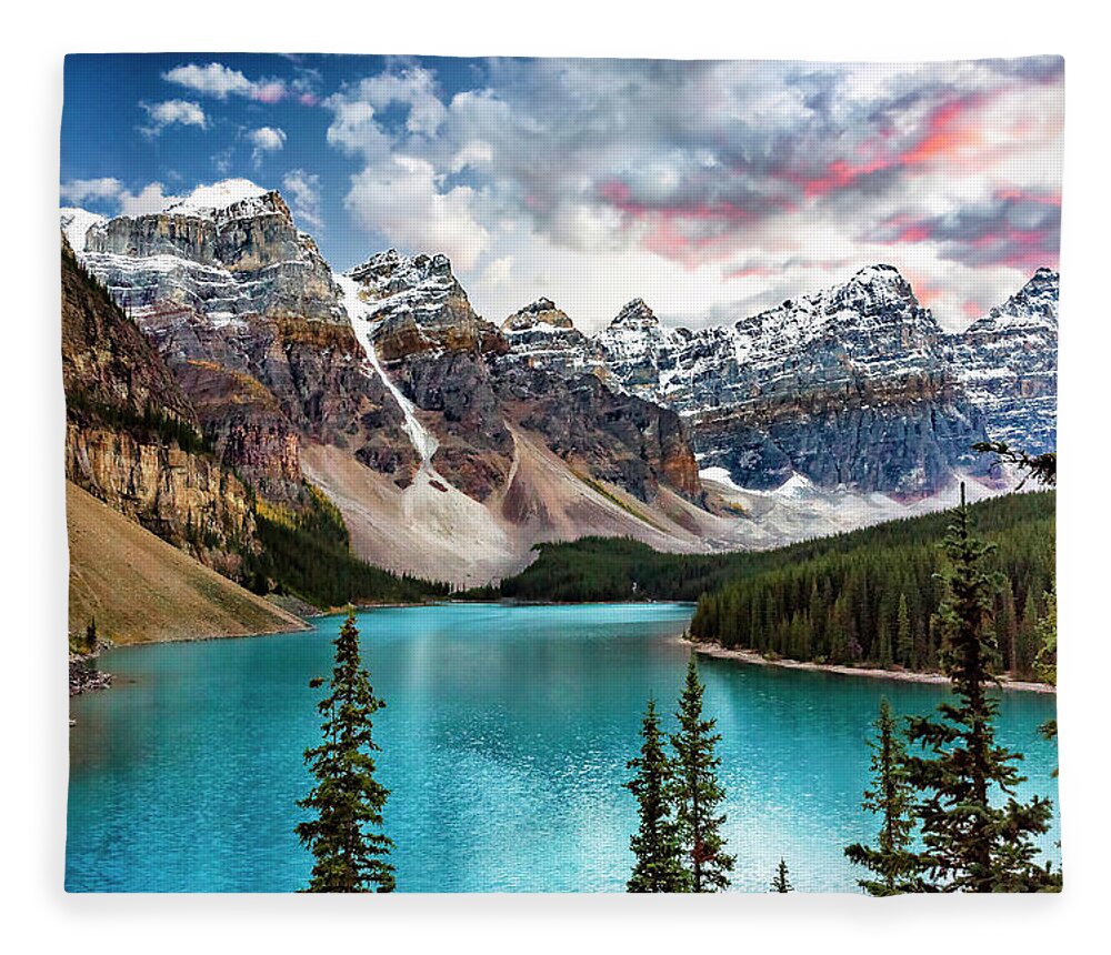 Canada Fleece Blanket featuring the photograph Moraine Lake by Gary Johnson