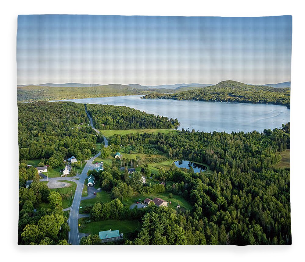 Vermont Fleece Blanket featuring the photograph Morgan Vermont With Lake Seymour - Spring 2021 by John Rowe