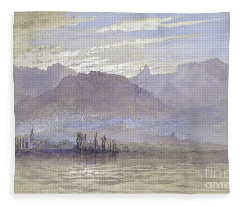 John Ruskin Fleece Blanket featuring the painting Morning in Spring, with northeast Wind, at Vevey, by John Ruskin