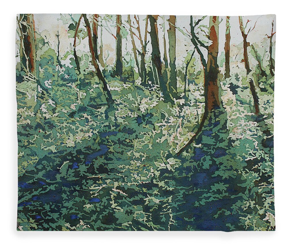 Forest Fleece Blanket featuring the painting Morning Shadows by Jenny Armitage