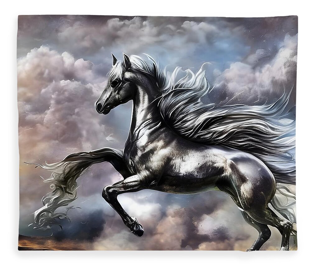 Digital Horse Silver Morphing Fleece Blanket featuring the digital art Morphing by Beverly Read