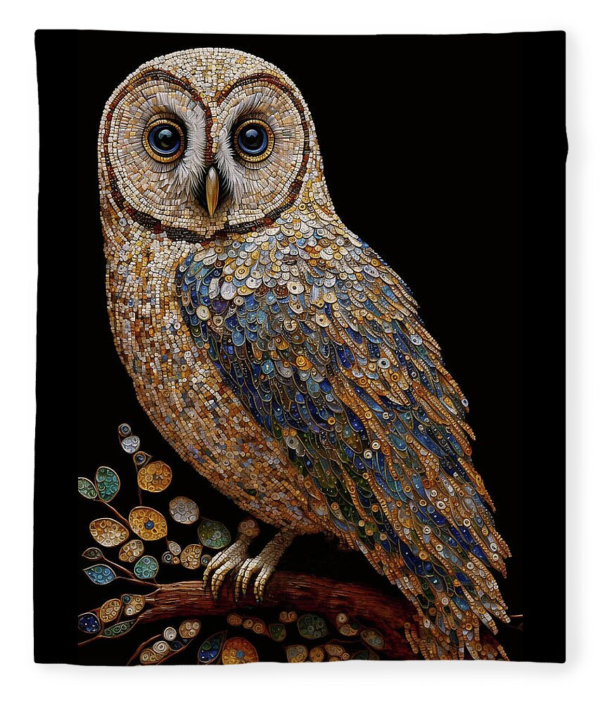 Owls Fleece Blanket featuring the digital art Mosaic Owl by Peggy Collins