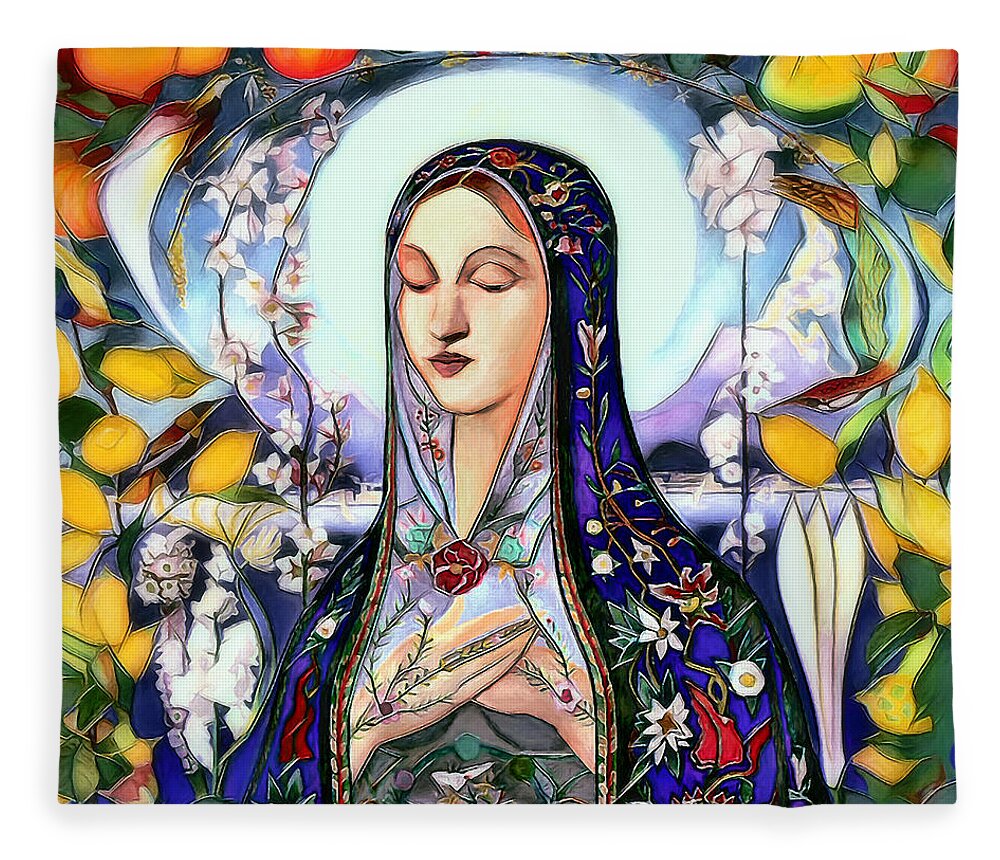 The Virgin Mary Fleece Blanket featuring the digital art Mother Mary by Pennie McCracken
