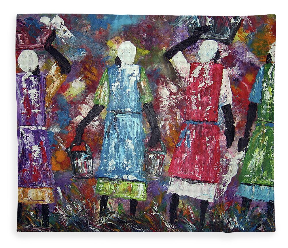  Fleece Blanket featuring the painting Mothers Come Home by Peter Sibeko