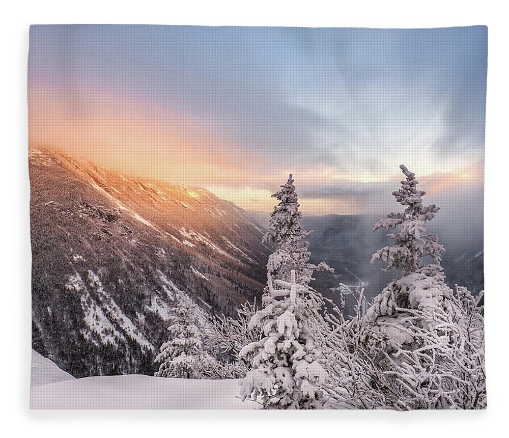New Hampshire Fleece Blanket featuring the photograph A Moment Of Light, Crawford Notch. by Jeff Sinon