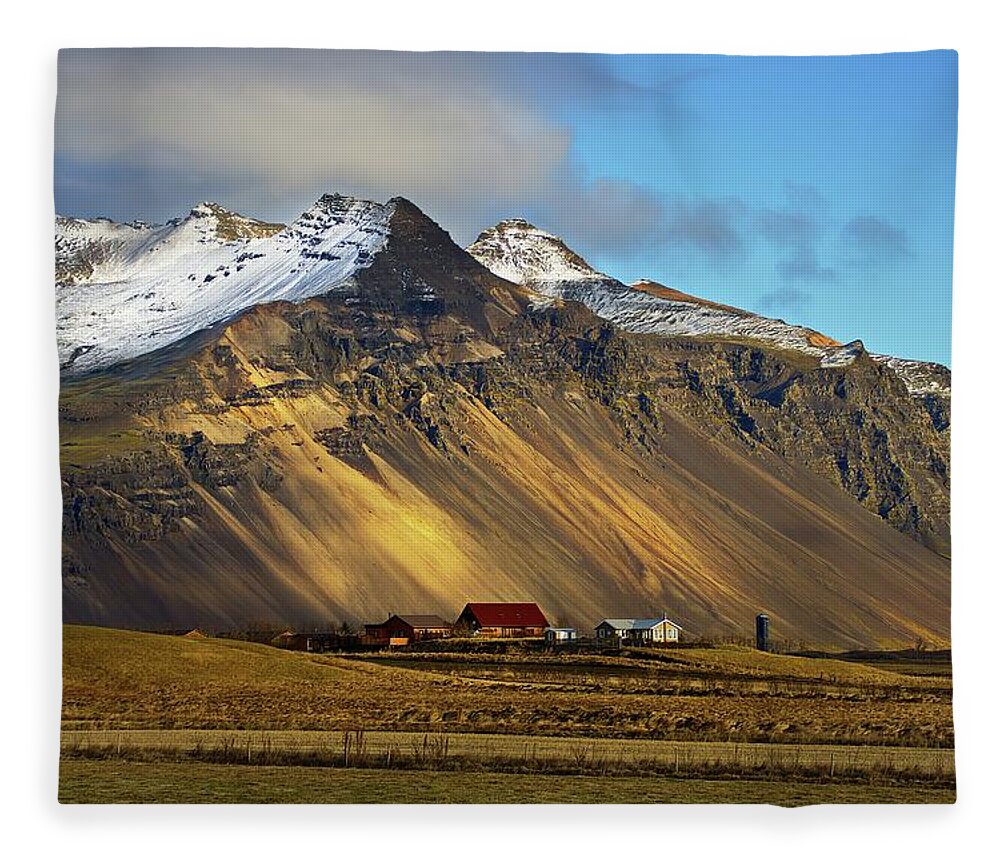 Iceland Fleece Blanket featuring the photograph Mountain farm by Christopher Mathews