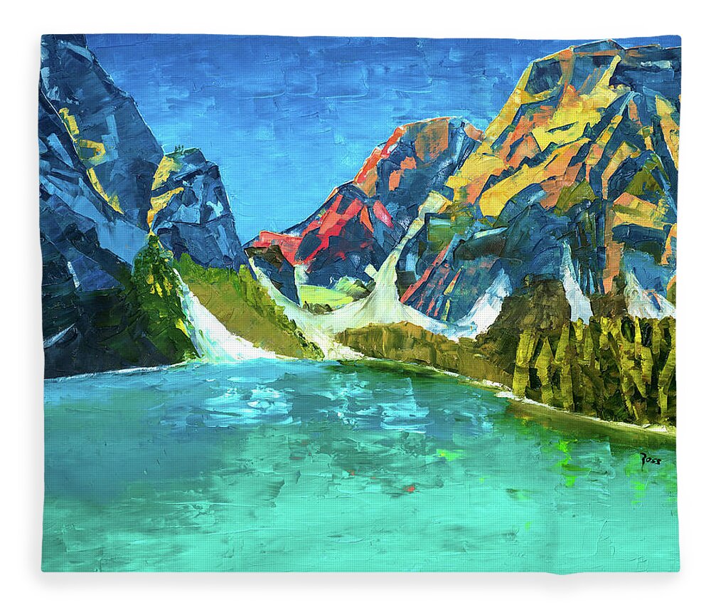 Mountain Fleece Blanket featuring the painting Mountain Lake by Mark Ross