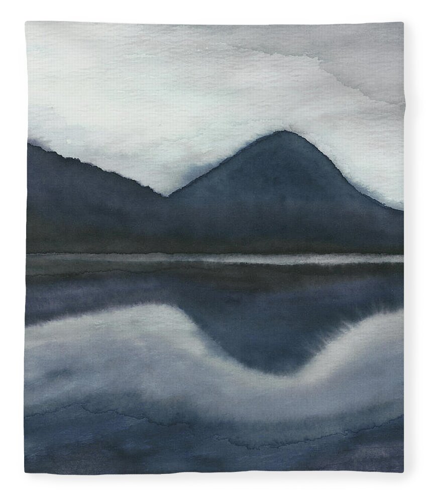 Gray Fleece Blanket featuring the painting Mountain Lake by Rachel Elise