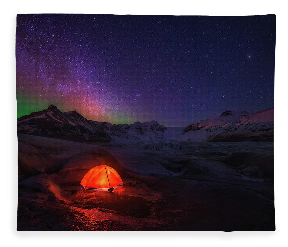 Iceland Fleece Blanket featuring the photograph Mountain Lights by Henry w Liu