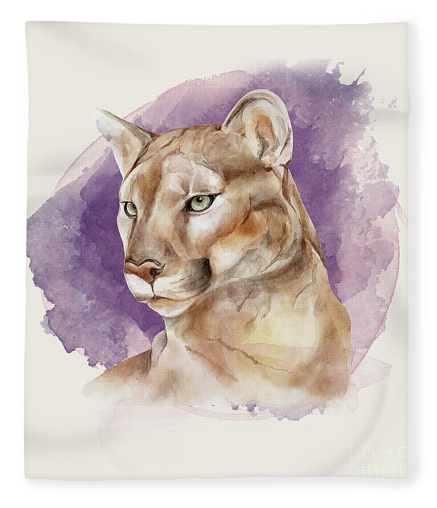 Mountain Lion Fleece Blanket featuring the painting Mountain Lion by Garden Of Delights