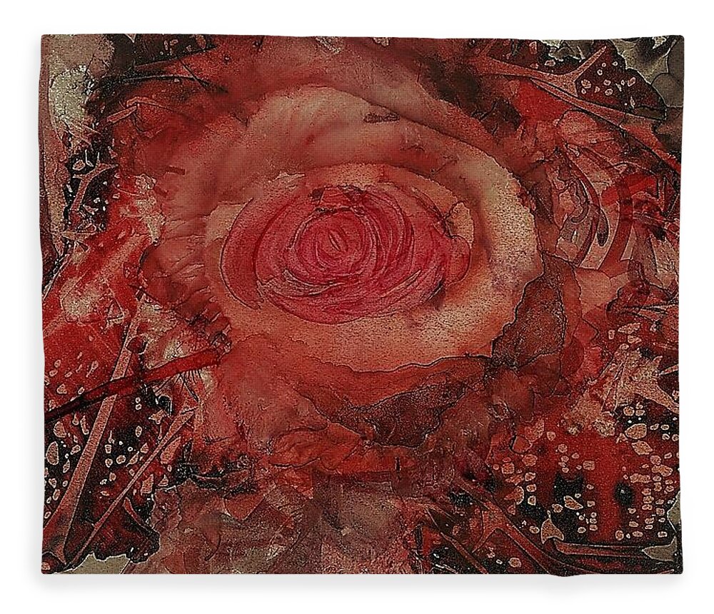Rose Fleece Blanket featuring the painting Mountain Rose by Angela Marinari