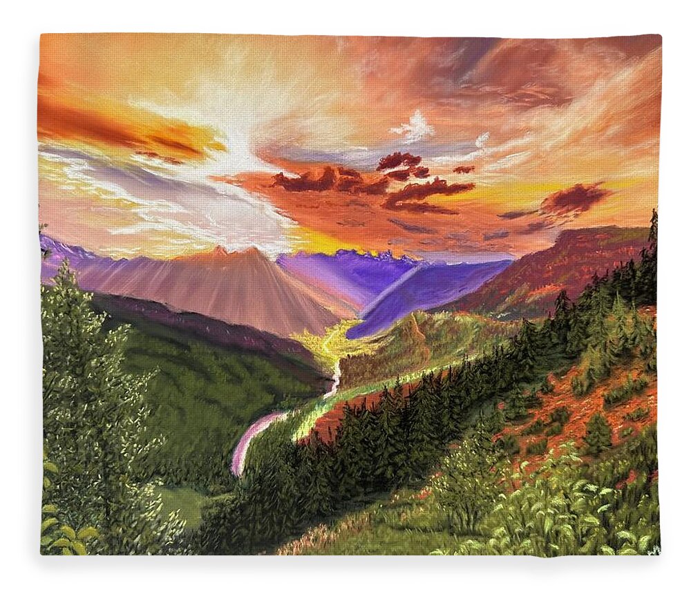 Smokies Fleece Blanket featuring the pastel Mountain Splendor by Marlene Little