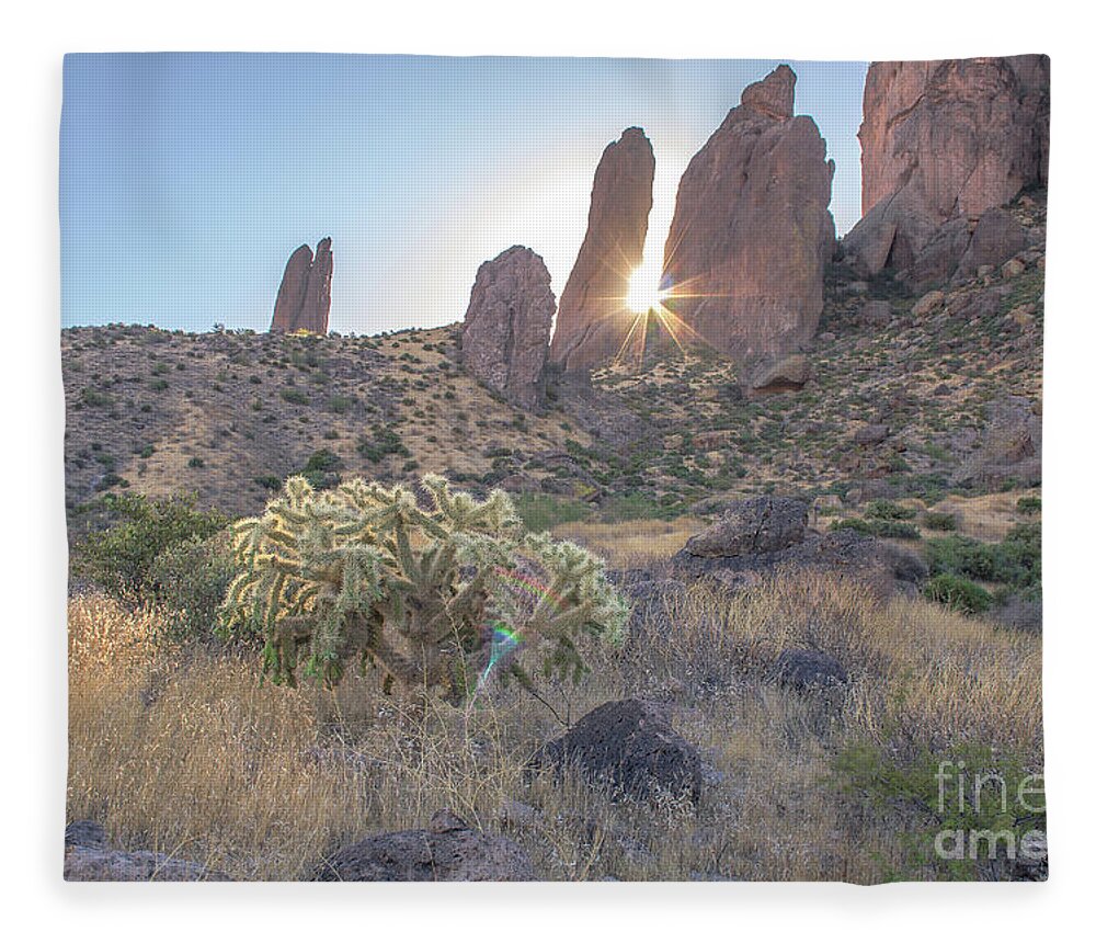 Superstition Fleece Blanket featuring the photograph Mountain sunrise by Darrell Foster