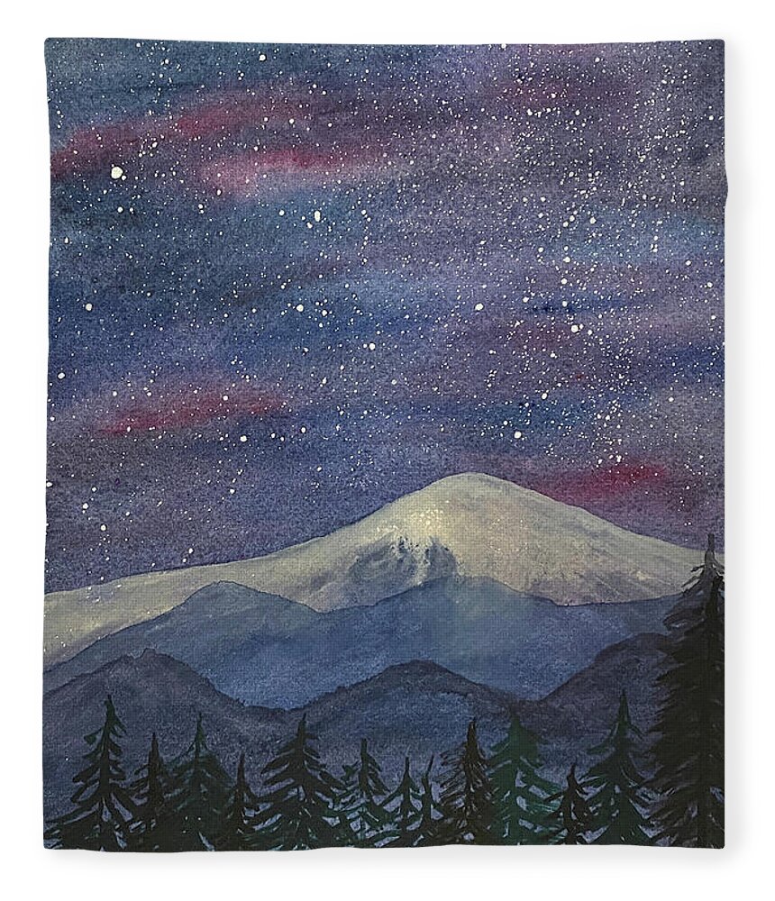 Mountains Fleece Blanket featuring the mixed media Mountains at Night by Lisa Neuman