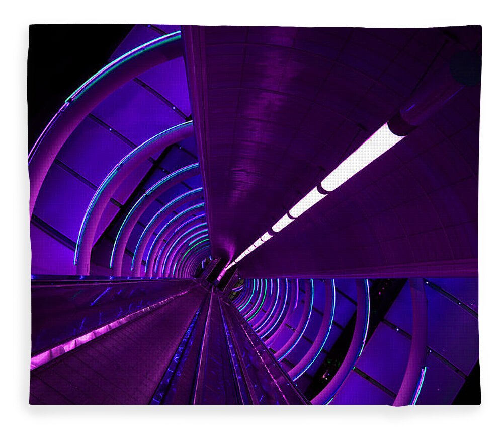Moving Sidewalk Fleece Blanket featuring the photograph Moving Sidewalk Abstract - Purple 2 by Donna Corless