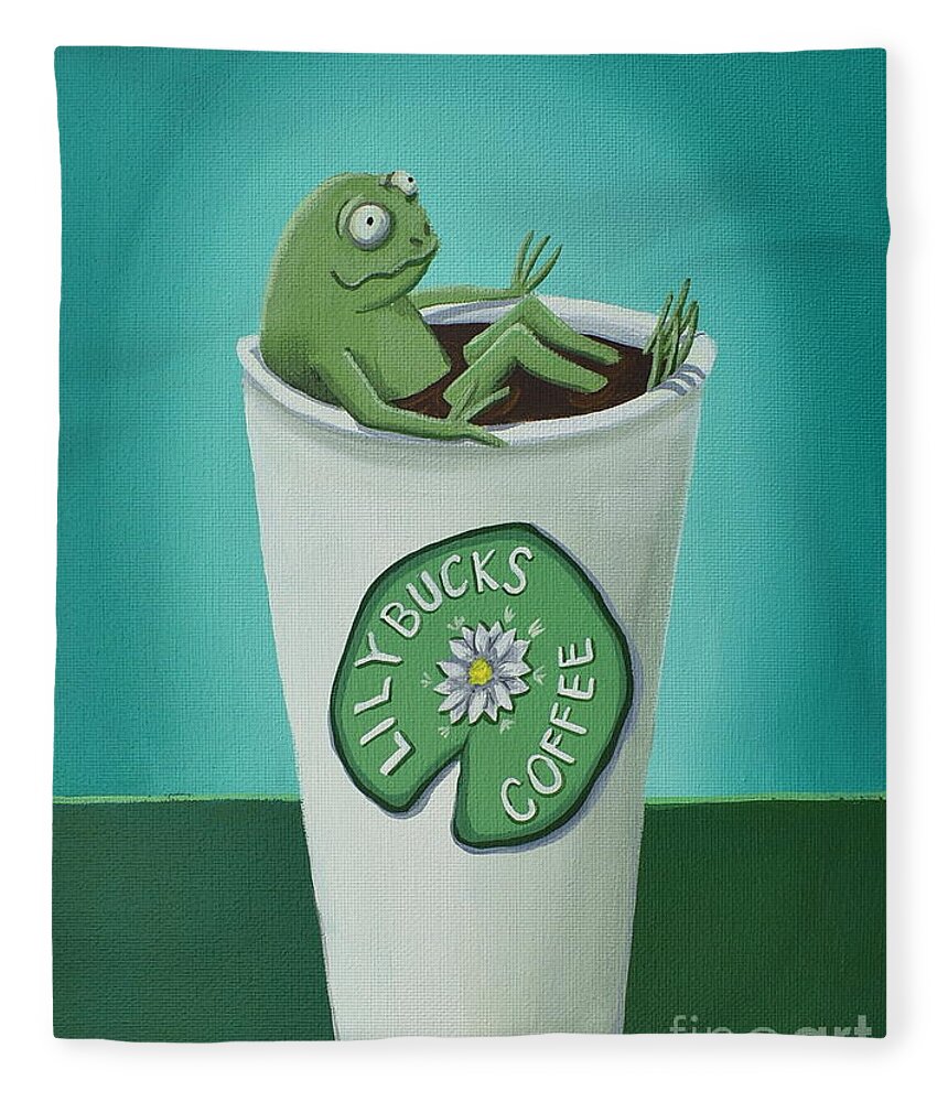 Frog Fleece Blanket featuring the painting Mr. Coffee frog by Debbie Criswell
