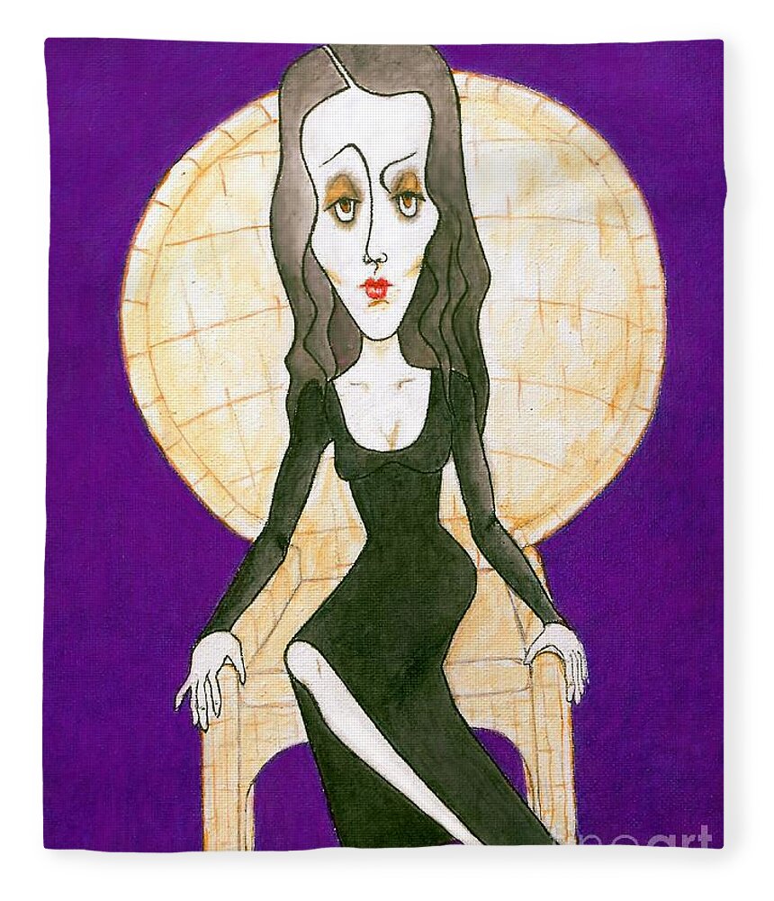 Morticia Addams Fleece Blanket featuring the mixed media Mrs. A.-- Morticia Addams -- Girl Fiends series by Jayne Somogy