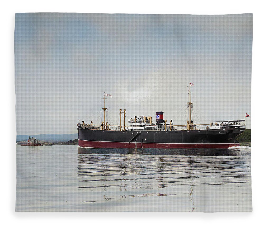 Cargo Ship Fleece Blanket featuring the digital art M.S. Fernglen by Geir Rosset