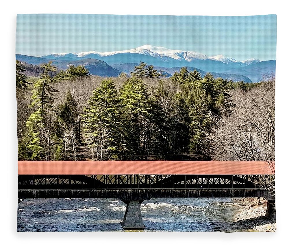  Fleece Blanket featuring the photograph Mt Washington over the Saco River Covered Bridge by John Gisis