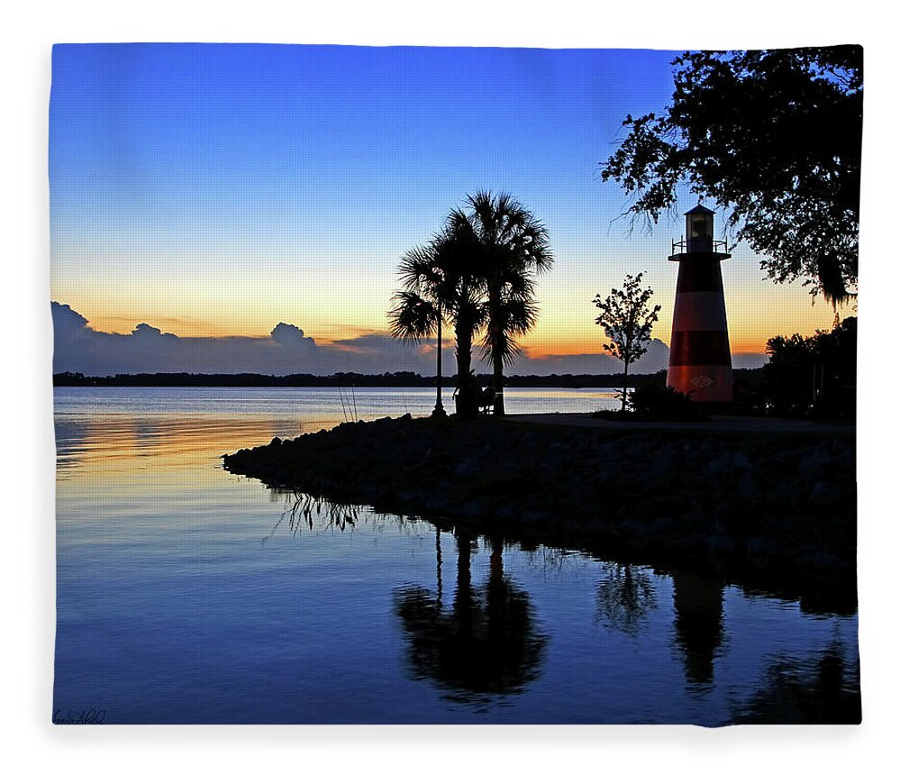 Lighthouse Fleece Blanket featuring the photograph Mt.Dora Lighthouse at Sunset by Shara Abel