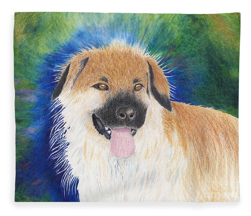 Dog Portrait Fleece Blanket featuring the painting My Best Girl Teddi Bear with Background by Conni Schaftenaar