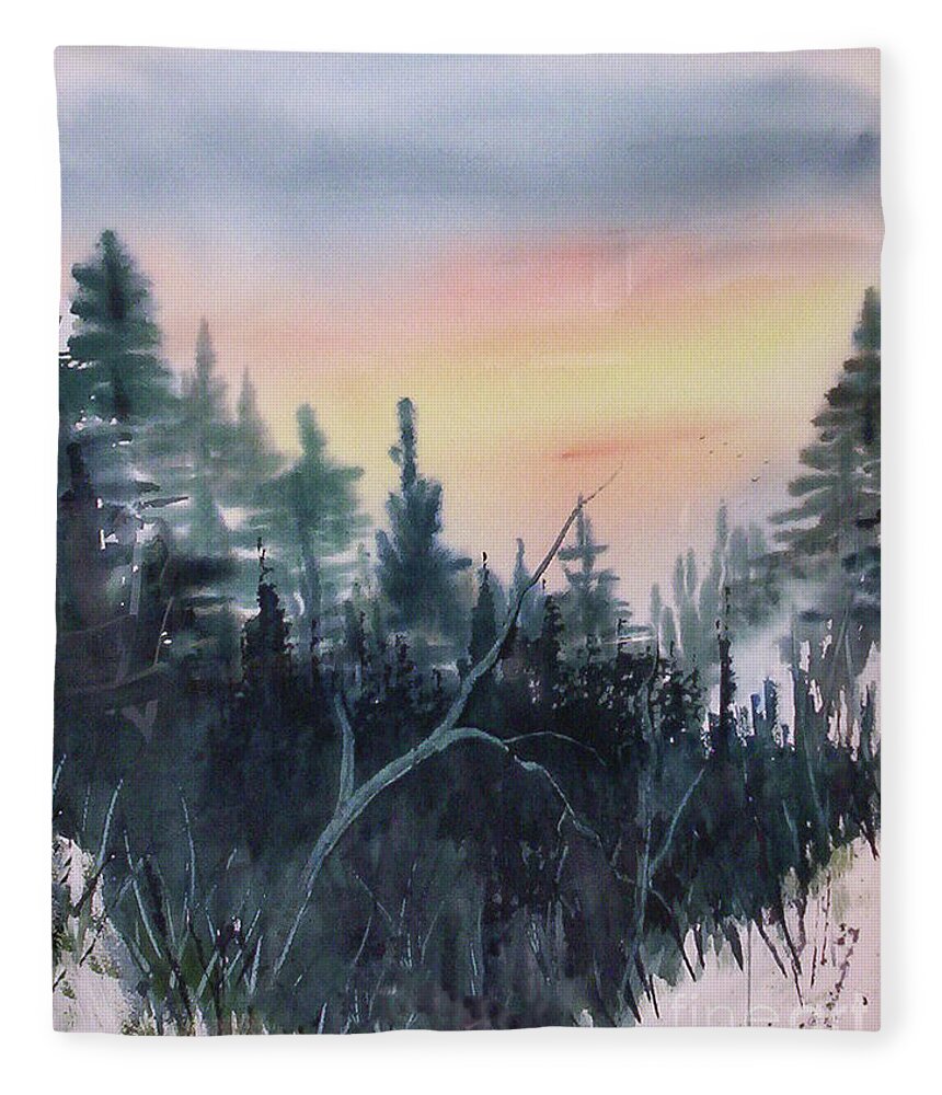 Sunset Fleece Blanket featuring the painting Search for Hope---Sunset at Mount LeConte by Catherine Ludwig Donleycott