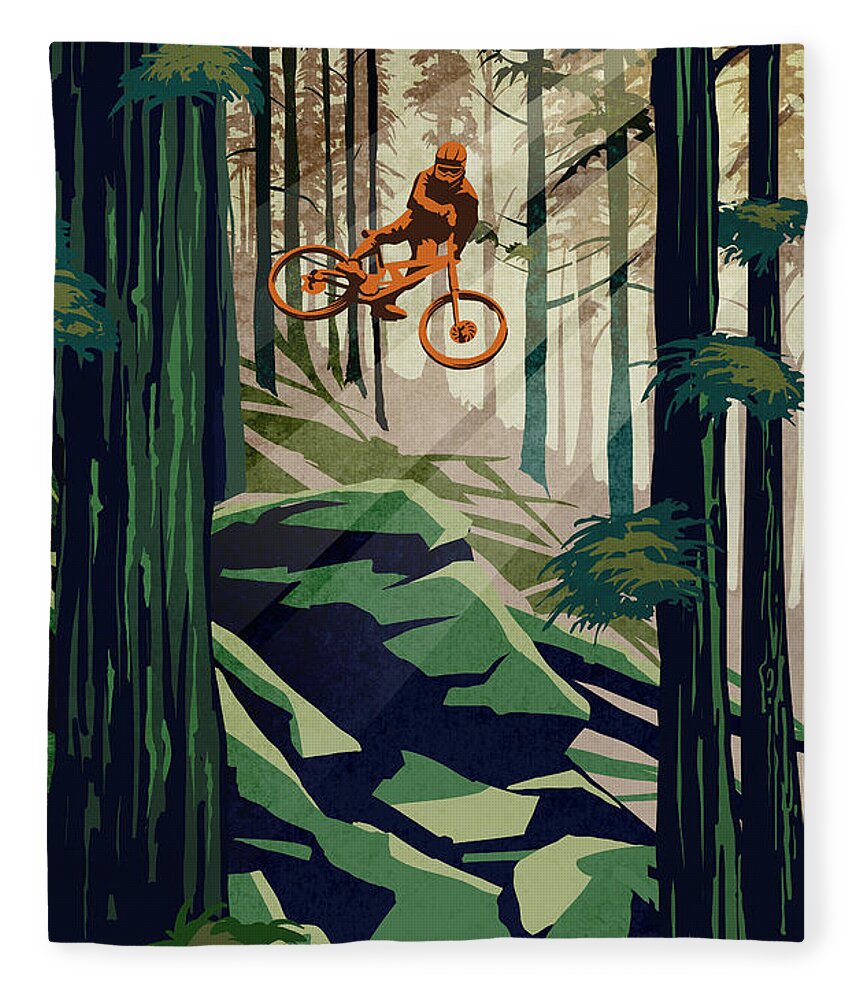 Cycling Art Fleece Blanket featuring the painting my therapy Revelstoke by Sassan Filsoof
