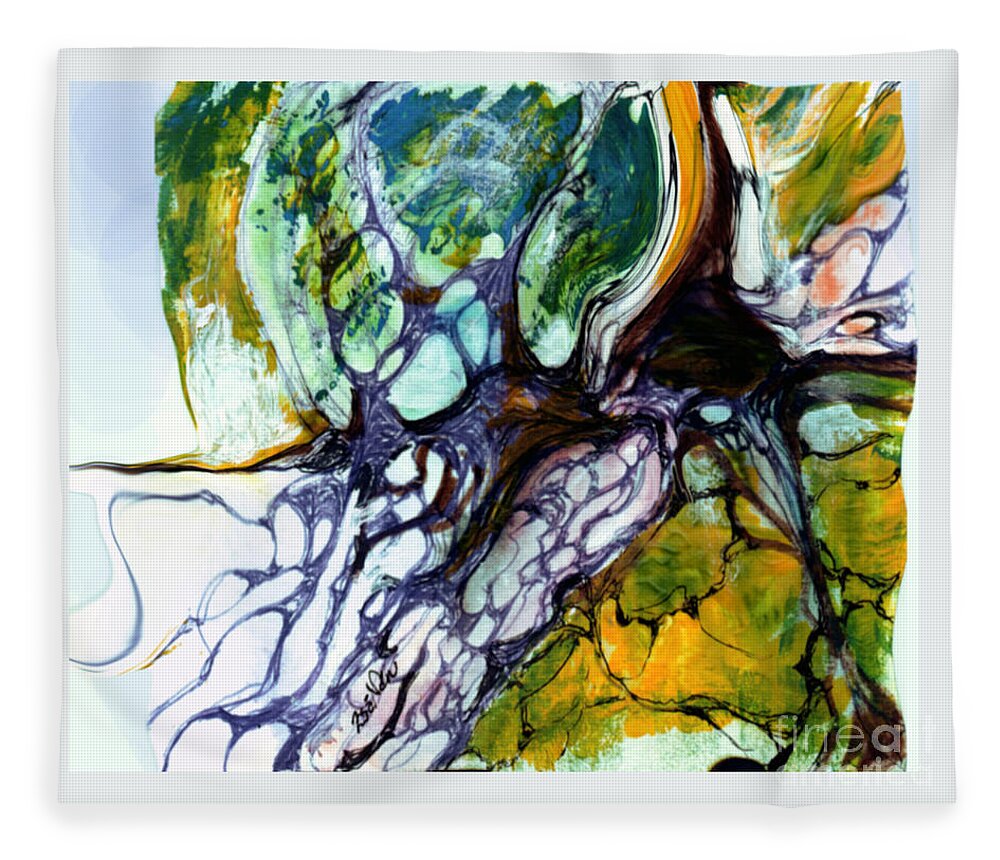 Neurographic Fleece Blanket featuring the mixed media Mycelium Conversation Trees and a Windy Hill by Zsanan Studio