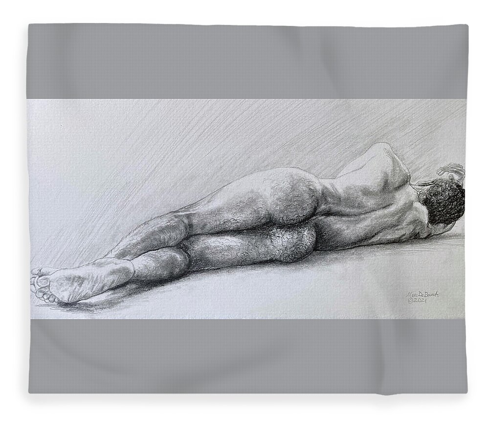 Gay Art Fleece Blanket featuring the drawing Myke Reclining by Marc DeBauch