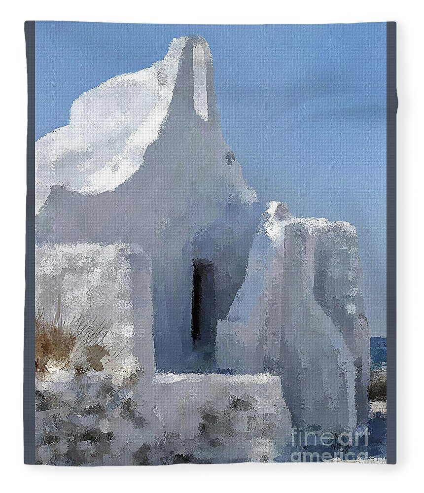 Greece Fleece Blanket featuring the digital art Mykonos Church by Lois Bryan