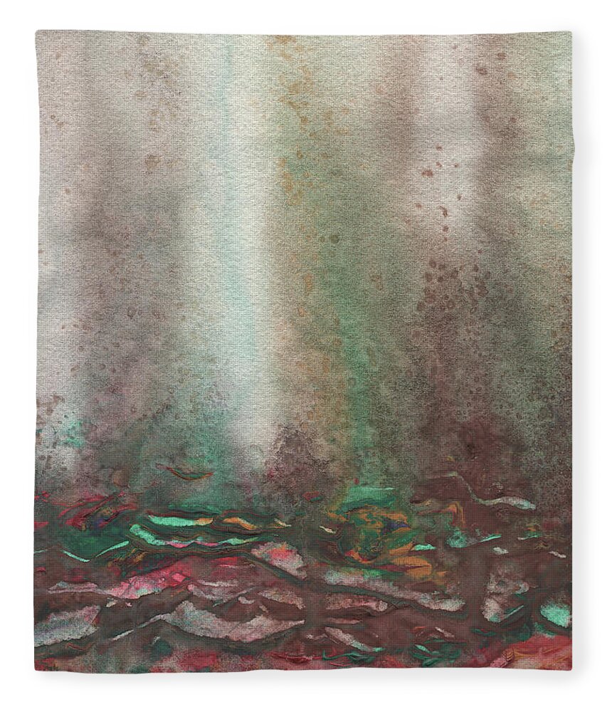 Mist Fleece Blanket featuring the painting Mystic Landscape Abstract Watercolor Art by Irina Sztukowski