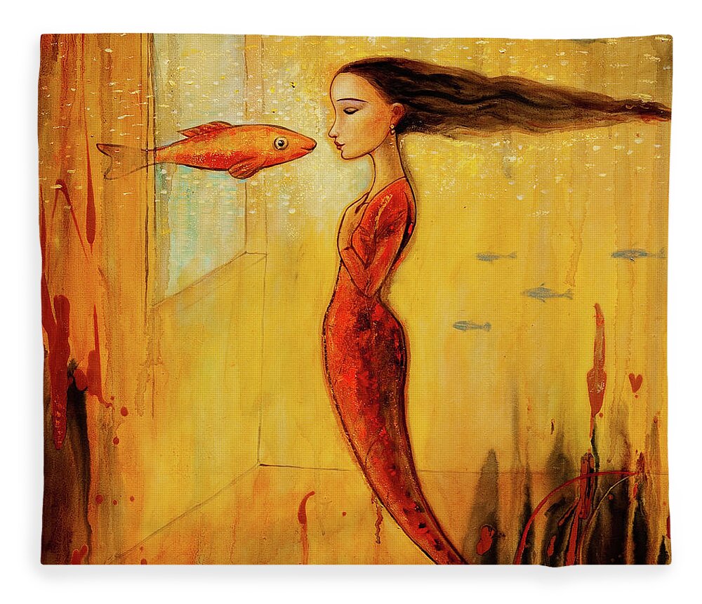 Mermaid Fleece Blanket featuring the painting Mystic Mermaid by Shijun Munns