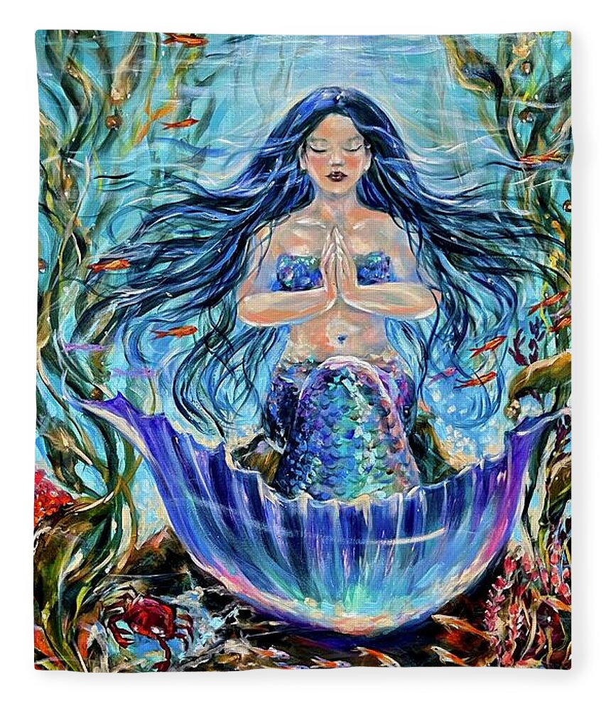 Mermaids Fleece Blanket featuring the painting Namaste by Linda Olsen