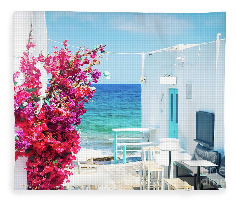 Aegean Fleece Blanket featuring the photograph Naoussa white street by Anastasy Yarmolovich