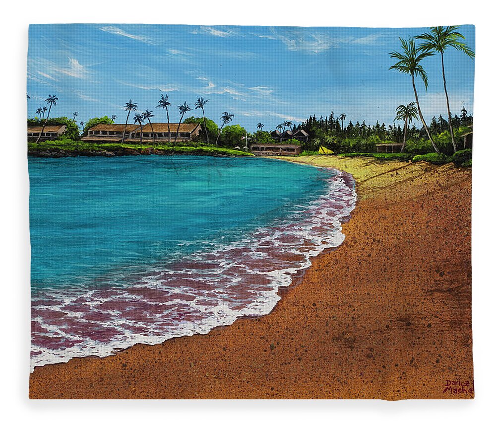 Beach Fleece Blanket featuring the painting Napili Bay During Covid 19 by Darice Machel McGuire