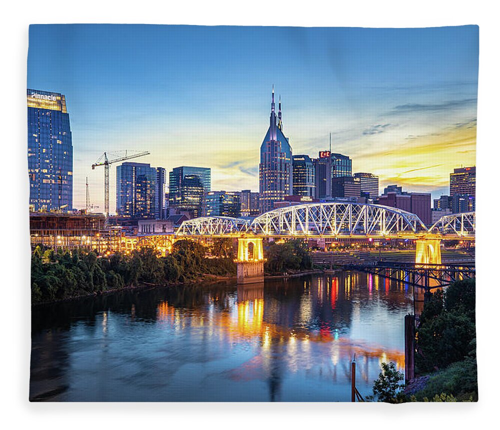Nashville Fleece Blanket featuring the photograph Nashville Tennessee Skyline At Sunset by Jordan Hill