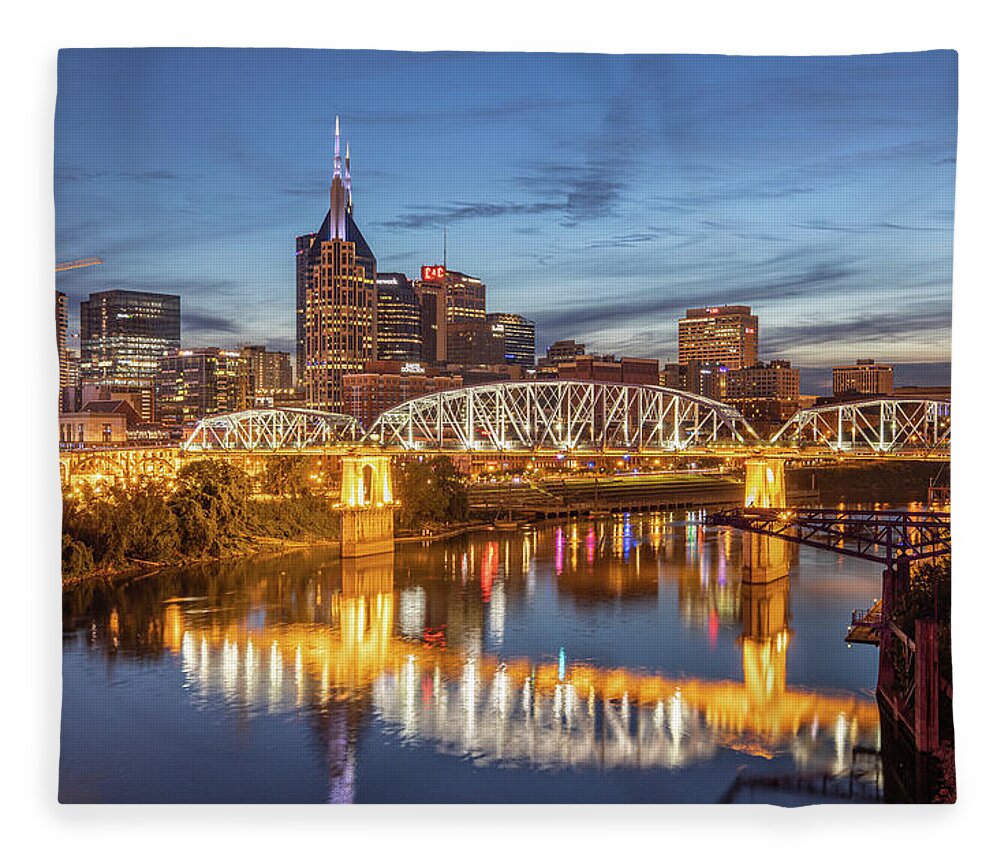 Nashville Fleece Blanket featuring the photograph Nashville Tennessee Skyline Lights by Jordan Hill