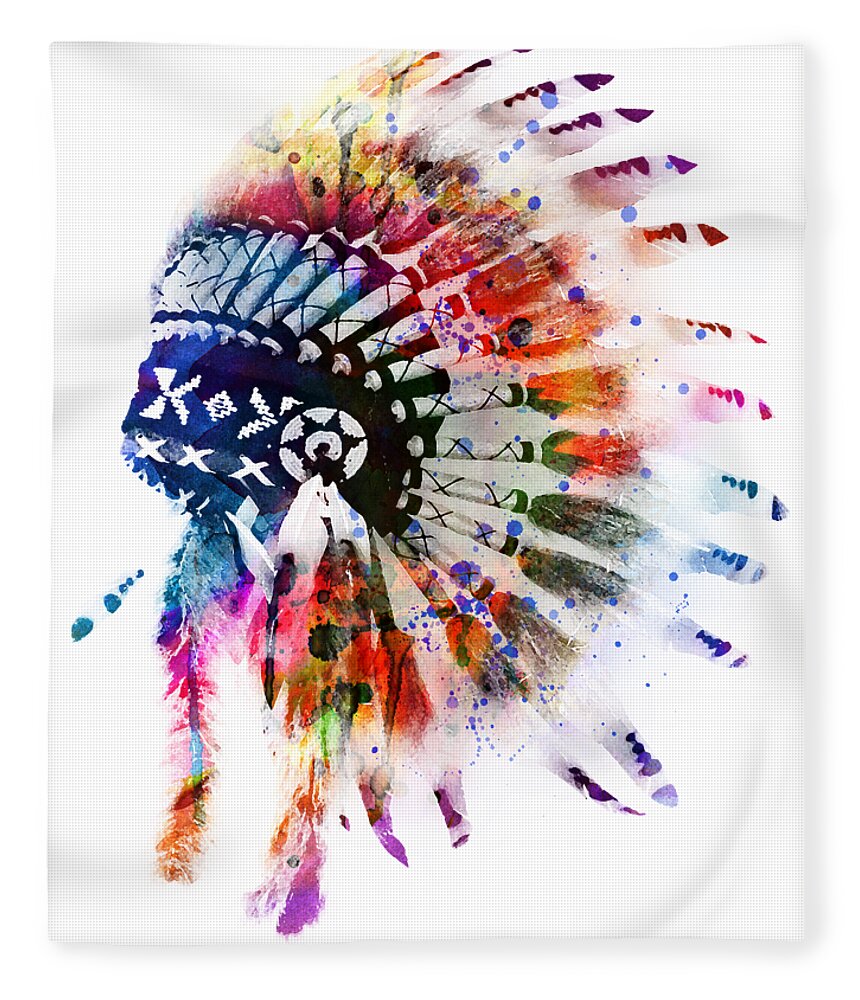 Headdress Fleece Blanket featuring the digital art Native American headdress 1 no background by Mihaela Pater