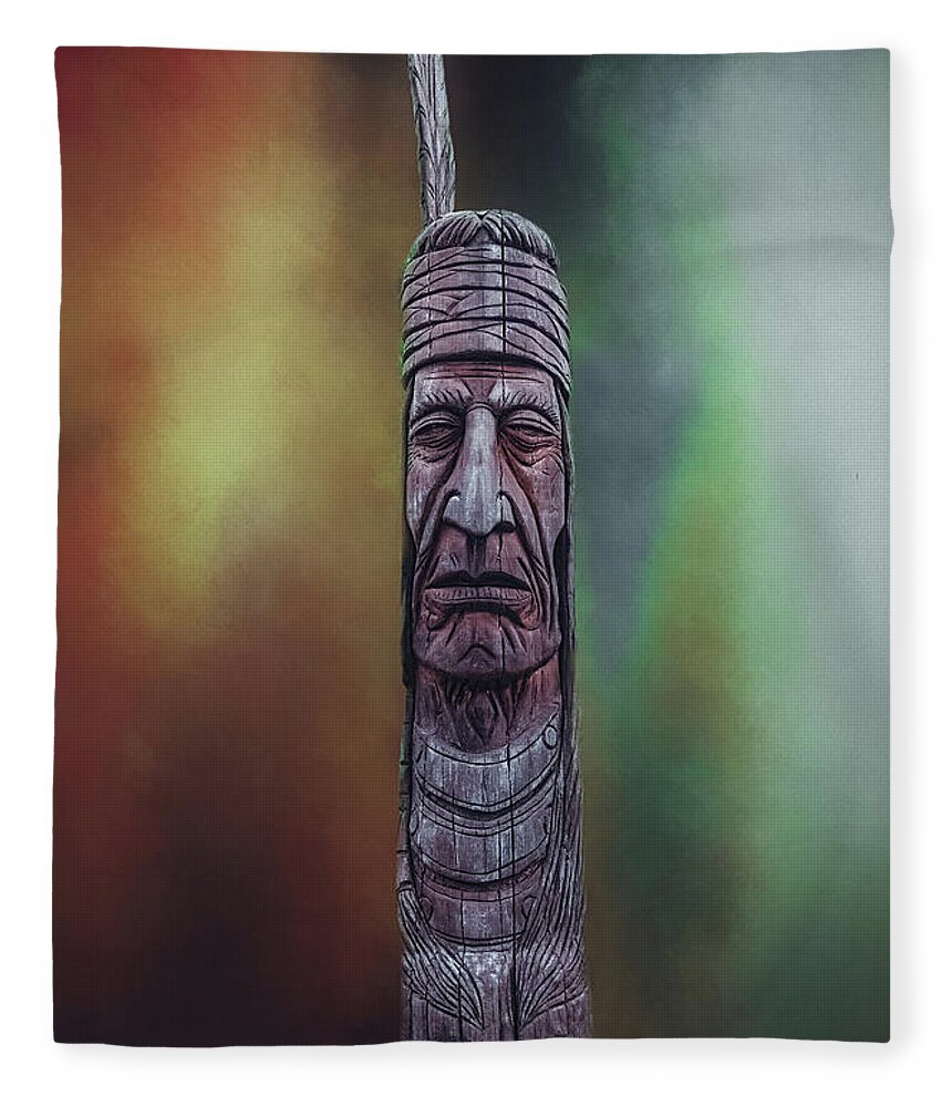 Totem Fleece Blanket featuring the mixed media Native American Totem Artistry by DB Hayes