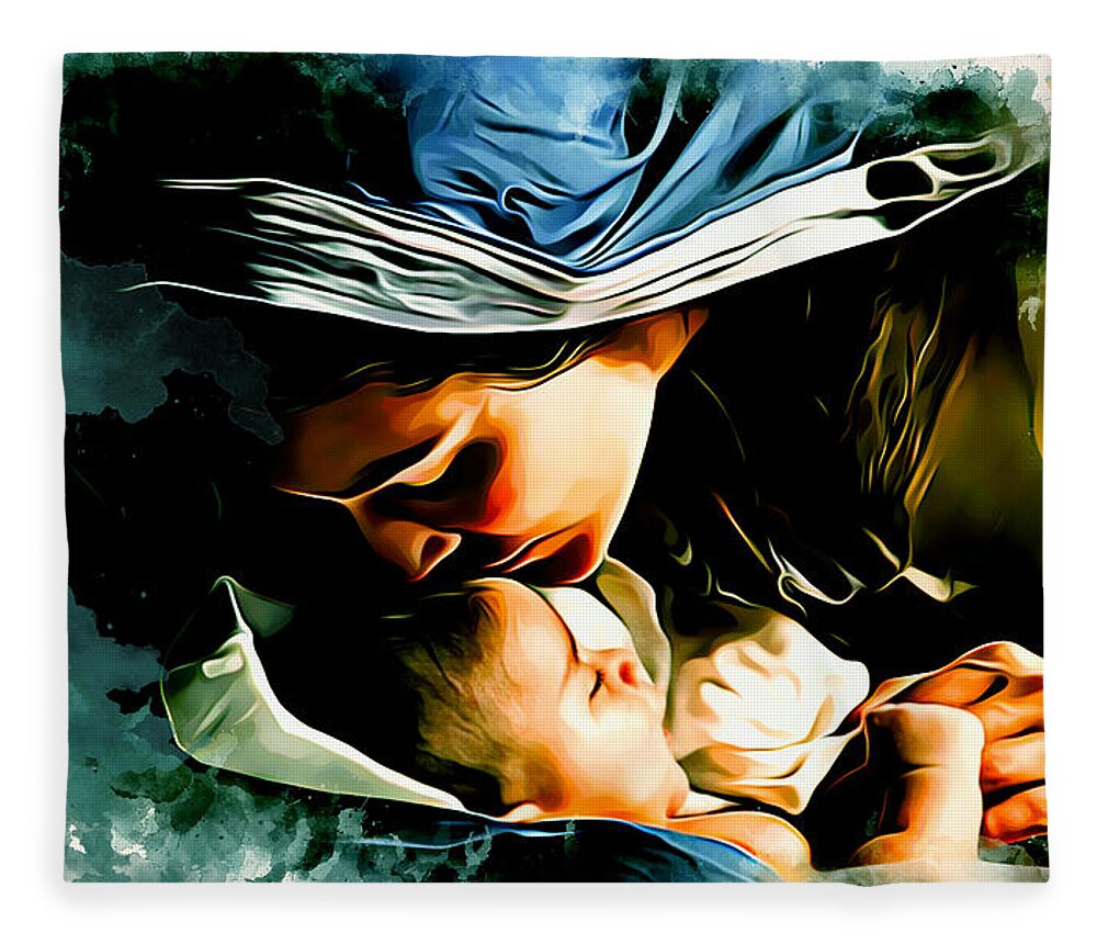 Nativity Fleece Blanket featuring the digital art Nativity of Jesus by Charlie Roman