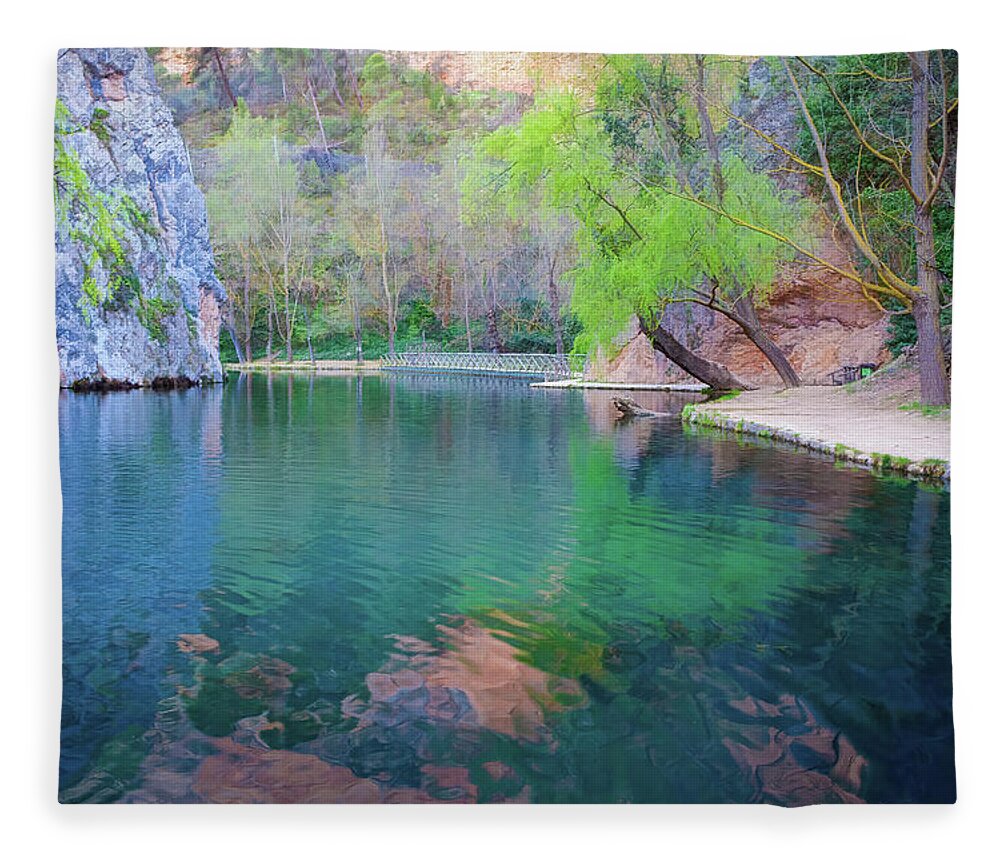 Canvas Fleece Blanket featuring the photograph Natural park of the monastery of Piedra - Orton glow Edition - 1 by Jordi Carrio Jamila
